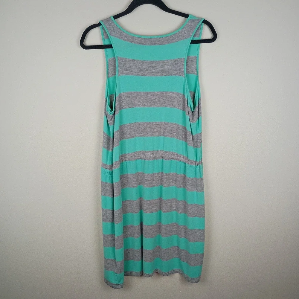 Olive & Oak Womens Mint Gray Striped Sleeveless Drawstring Waist Pocket Dress M - Picture 3 of 7